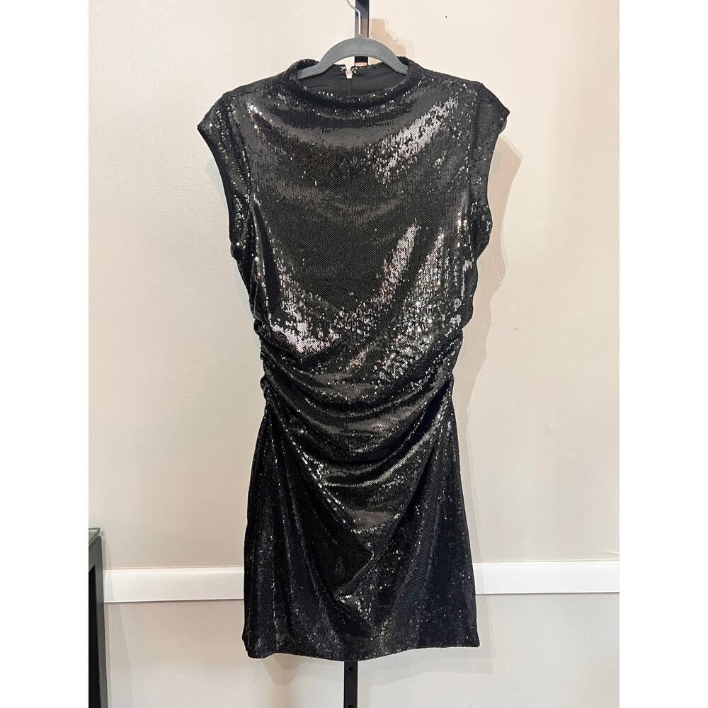 Michael Kors Sequined Stretch Knit Cap Sleeve Mini Dress Black Women's M NWOT - Picture 5 of 8